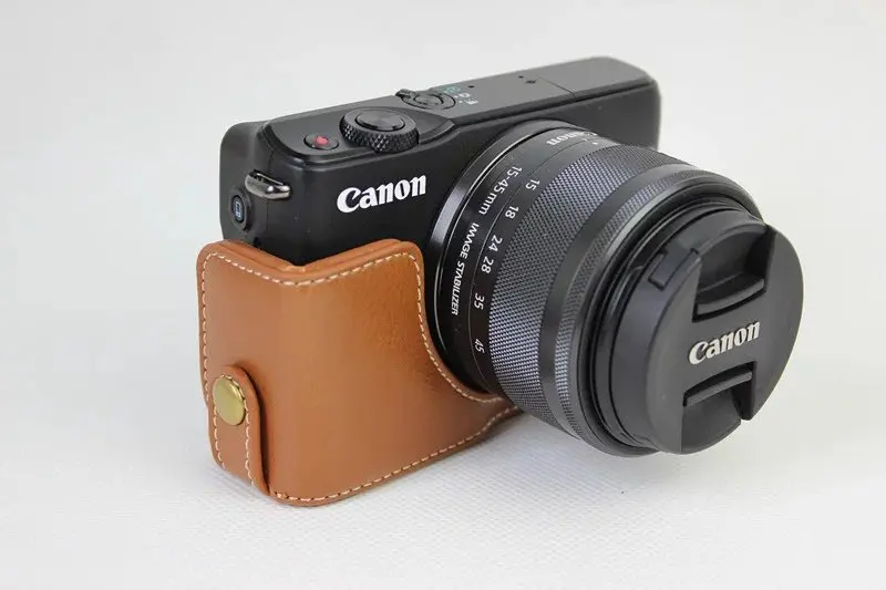 Canon eos m200 m100 eos m10用の本革製カメラケース,カメラの下部