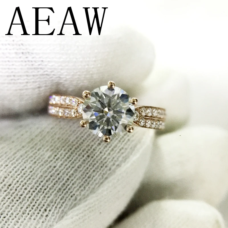 

AEAW Solid 10K Rose White gold Round Moissanite DF color Lab Diamond Engagement Ring Accent Stone for Women