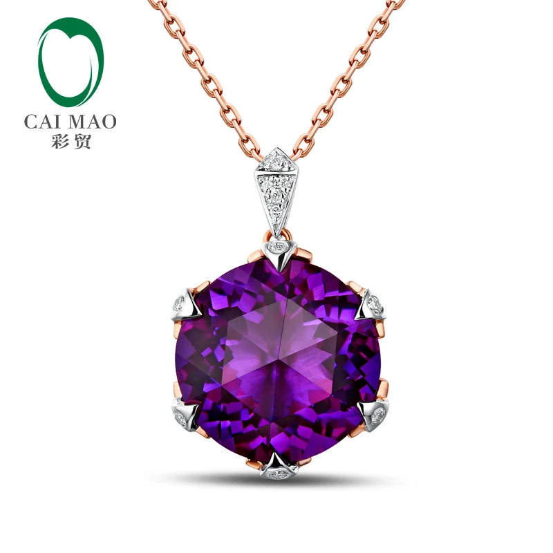 Promotion 14K Gold 6.71ct Natural Amethyst H SI Diamonds Engagment Vintage Pendant Free Shipping