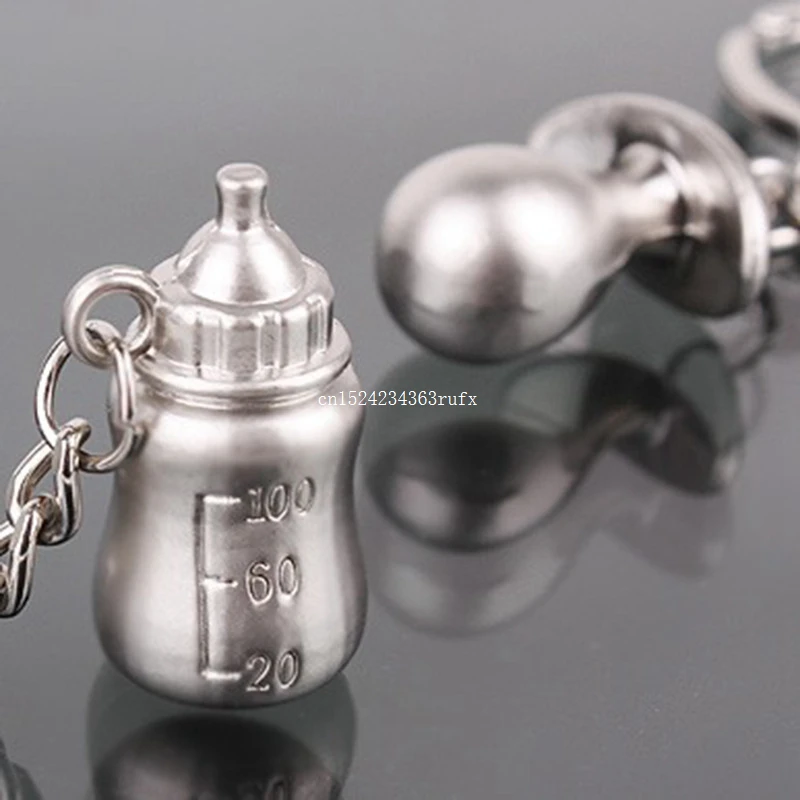 100sets=200pcs Gift Keychain Metal Pacifier and Feeding Bottle Key Chain Favors Baby Shower Souvenirs Party Giveaways Favors