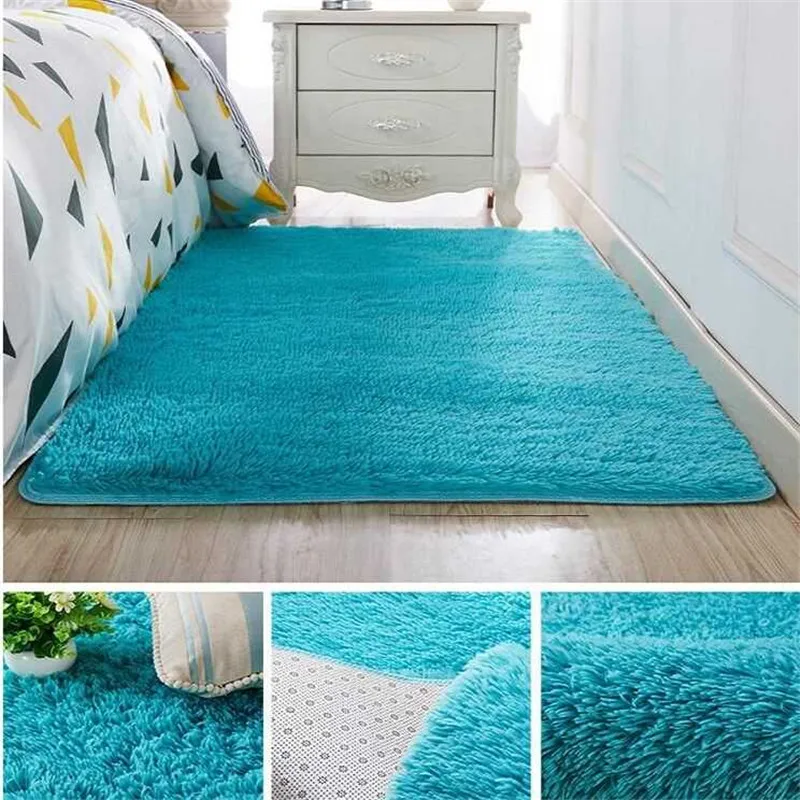 Living room coffee table blanket Nordic style long hair carpet  bedroom bedside mat  Thickened washed silk hair non-slip rug