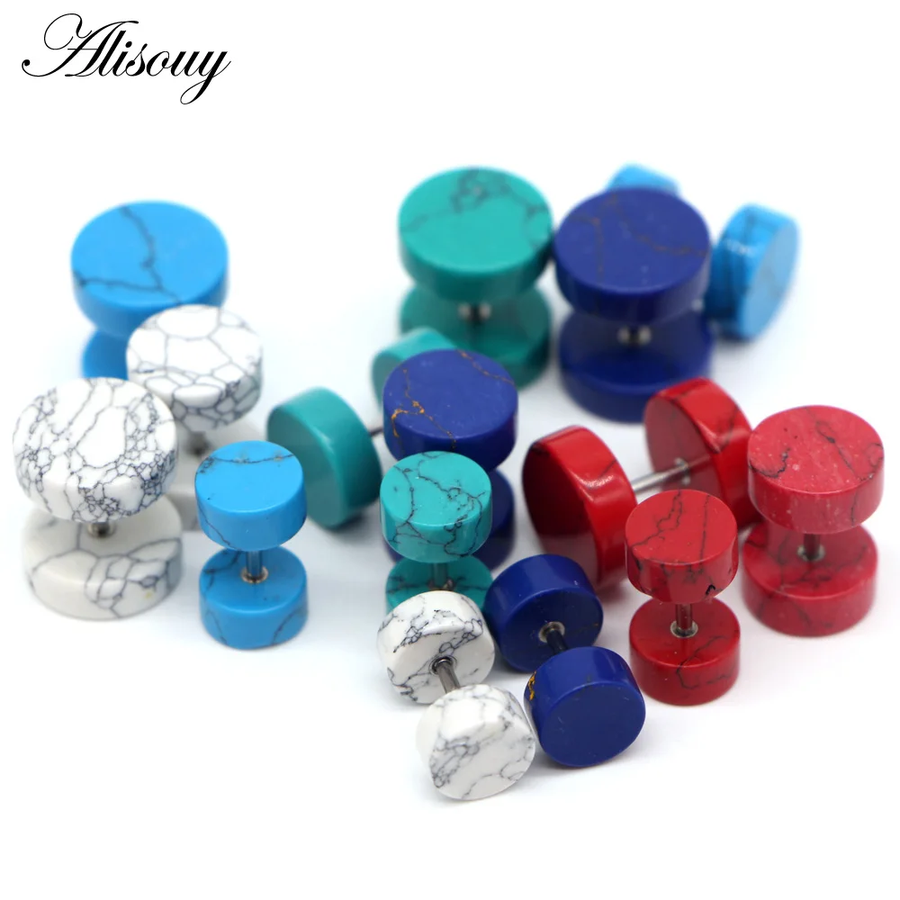 Alisouy 1PC Stone Fake Ear Plug Ear Tunnels Cartilage Piercing Studs Tragus punk Ear Stud Earrings Body Jewelry for men