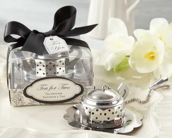 

free shipping Stainless-steel, teapot-shaped tea infuser with chain-pull lid and scalloped tray wedding gift favors baby shower