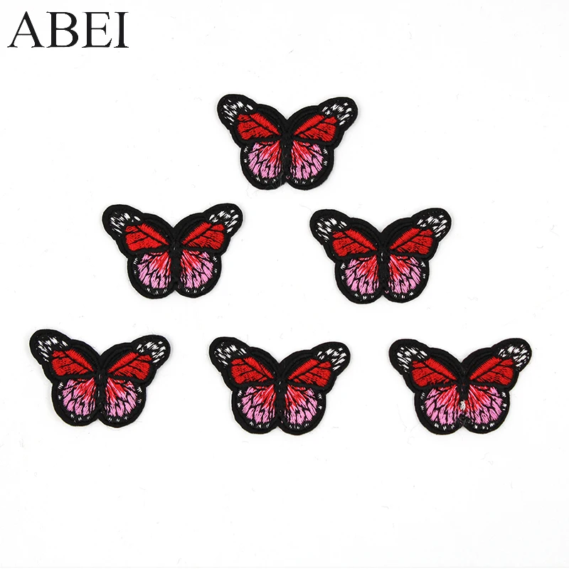 10pcs/lot Red Butterfly Stickers Diy Clothes Coats Sewing Appliques Handmade Patchwork Backpack Jeans Dress Pants Patch Badge