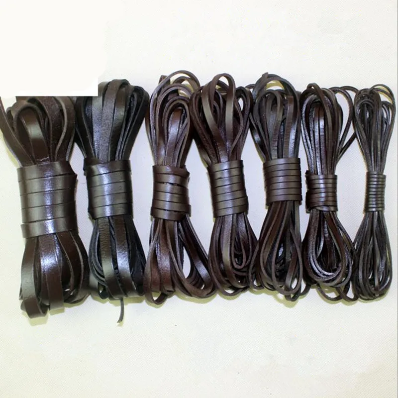 2m Flat Genuine Leather Cord 2 3 4 5 6 8 10 12 20 mm Black Brown Leather Rope Thread For Diy Bracelet Necklace Jewelry Making