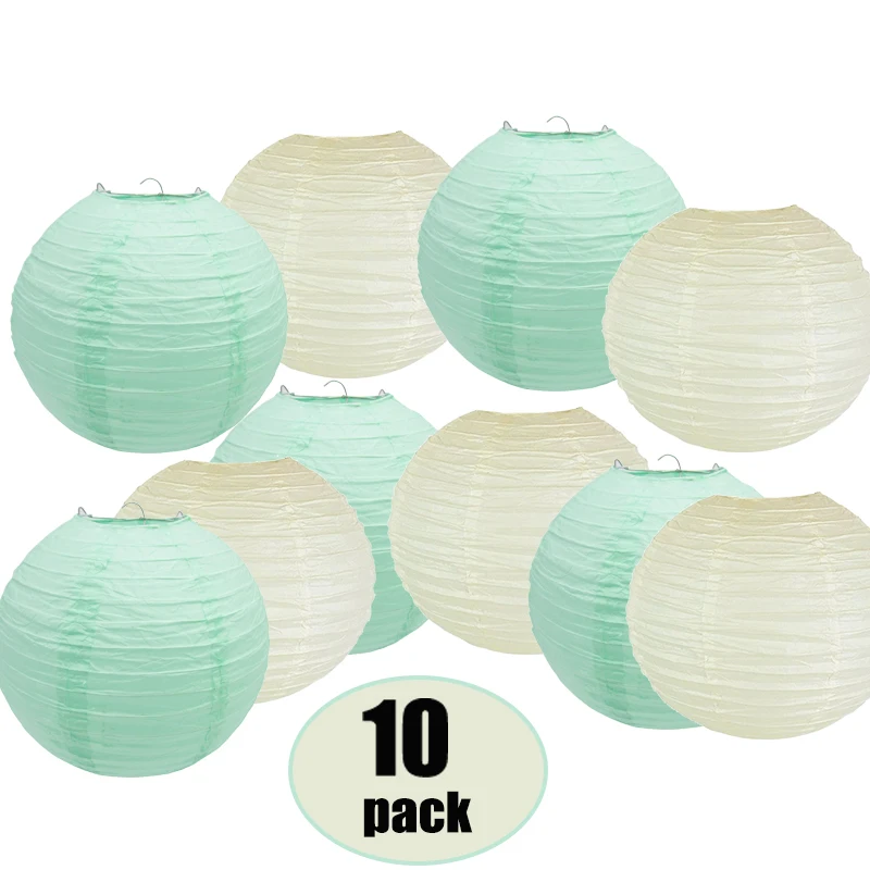 10 Pcs Per Set Beige and Mint Green Chinese Paper Lantern lampion de mariage Wedding boule papier Party Diy Hanging Decoration