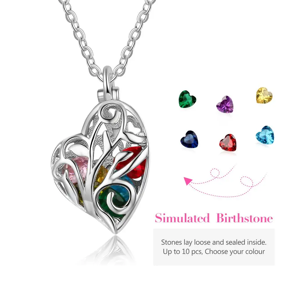 Heart Hollow With Birthstone Personalized Gifts For Her 925 Sterling Silver Pendant Necklace Women Jewelry (JewelOra NE102632)