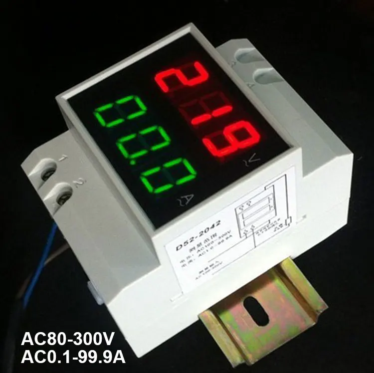 

Din Rail Dual Led Display Digital AC Voltmeter Ammeter Voltage Ampere Meter Volt Current Panel Tester AC80-300V 0.1-99.9A