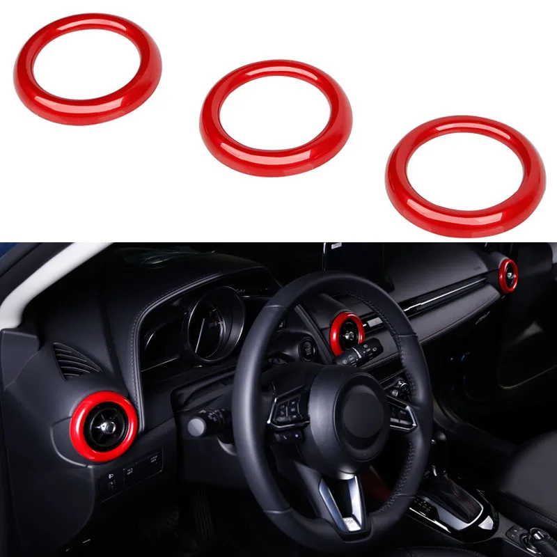 3PCS Car Dashboard Air Vent Trim Ring for Mazda 2 Demio DL Sedan DJ Hatchback 2015 2016 2017 AC Carbon Fiber Styling Accessories