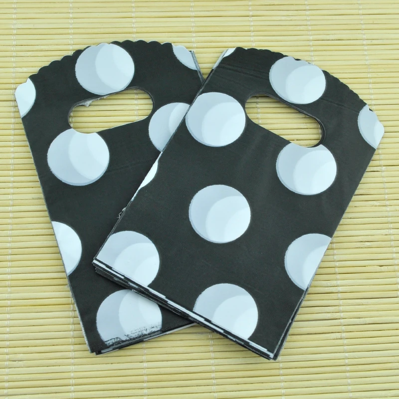 Wholesale 100pcs/lot 9x15cm White Dots Design Small Plastic Bag Fashion Charms Jewelry Packaging Bags Cute Candy Gift Bag