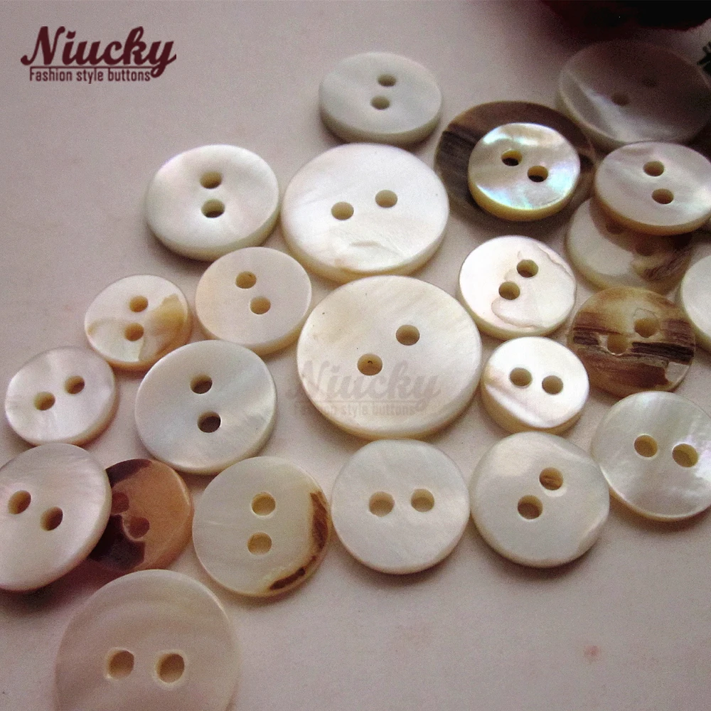 9mm-13mm 2 Holes Cheap White With Skin Mother of Pearl Shell Buttons for Craft Clothing Sewing S0101-039#9 13