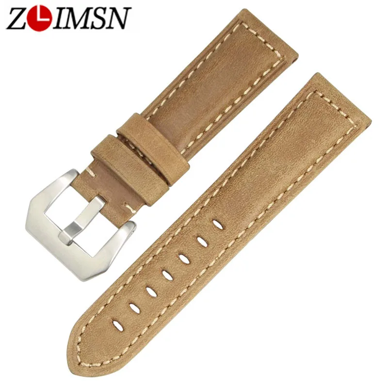 

ZLIMSN Genuiue Leather Smooth Retro Watch Bands Replacement 22 24 26mm Watchbands Black Brown 316L Stainless Steel Pin Buckle