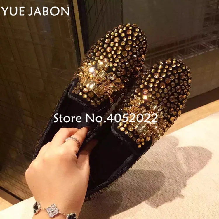 

YUE JABON Spring Luxury Designer Crystal Women Casual Shoes Crystal Fashion Loafers Rhinestone Flowers Sneakers Female Footwear