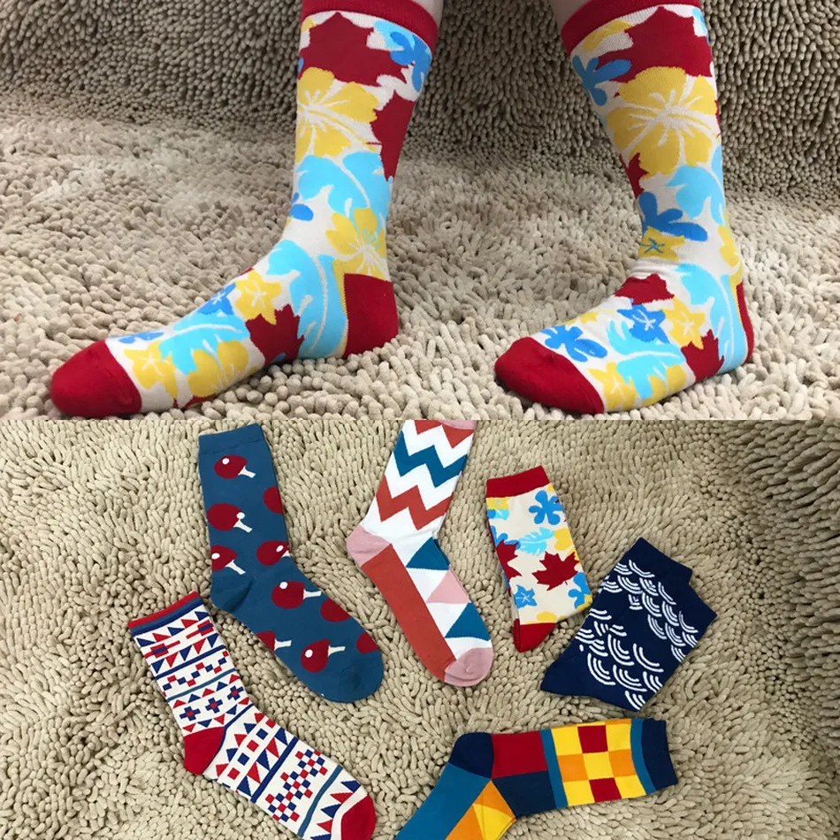 

Hot 10 Pair/lot Funny Happy Socks Fine Paragraph Stripe Cotton Stripe Grid Three-dimensional Tube Geometric Socks Freeshipping