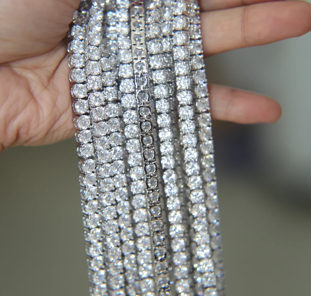 男性と女性のためのブリリアントジルコニアブレスレット,5mm,ラウンドカット,キュービックジルコニア,19cm,21cm,カップル,結婚式,テニス,派手なスタイル