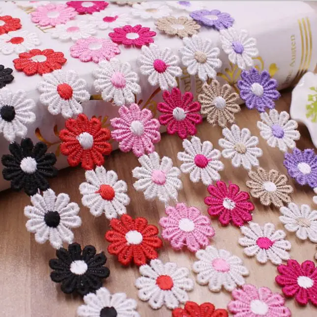 30yards 12 Colors Daisy Flower Lace Trim Knitting Wedding Embroidered DIY Handmade Patchwork Ribbon Sewing Supplies Crafts