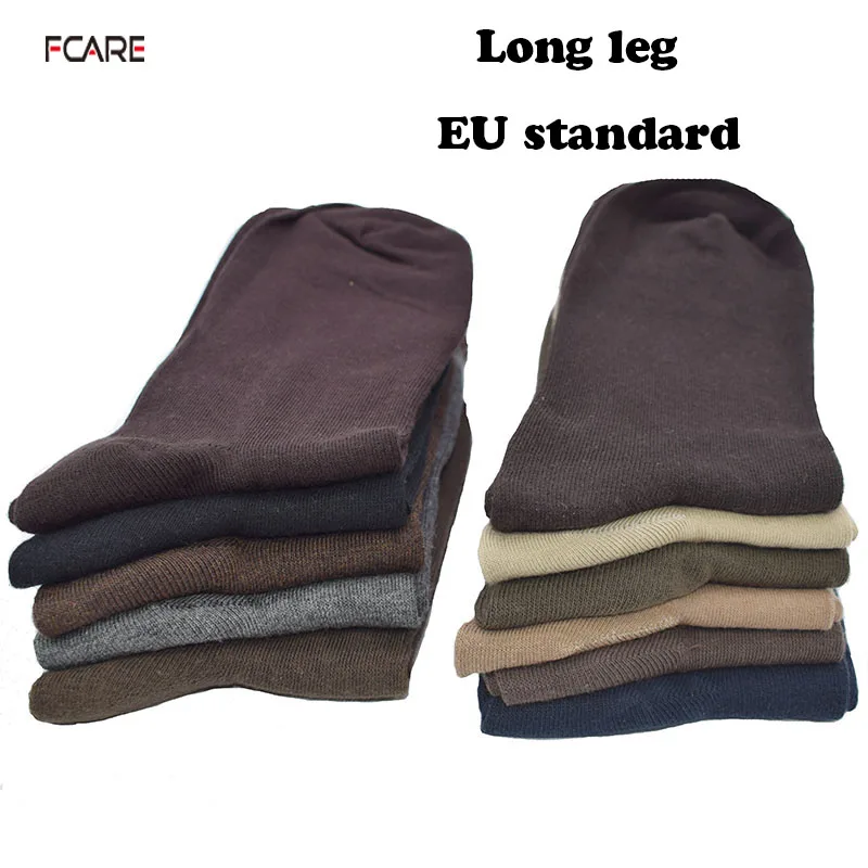 Fcare 10PCS=5 pairs long leg business  44-47 crew men dress cotton solid color plus big size socks