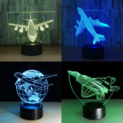 Lampe LED 3D avec télécommande tactile pour avion, Illusion d'optique, veilleuse d'ambiance changeante en 7 couleurs, USB