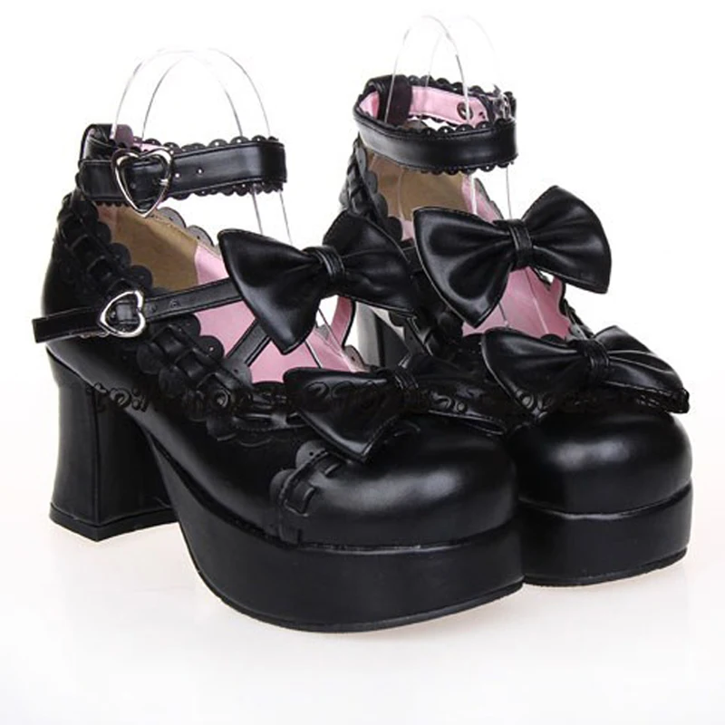 Sandales Lolita en cuir à talons hauts pour femmes, chaussures à plateforme princesse, nœud vintage, cosplay de femme de chambre, anime féminin, printemps