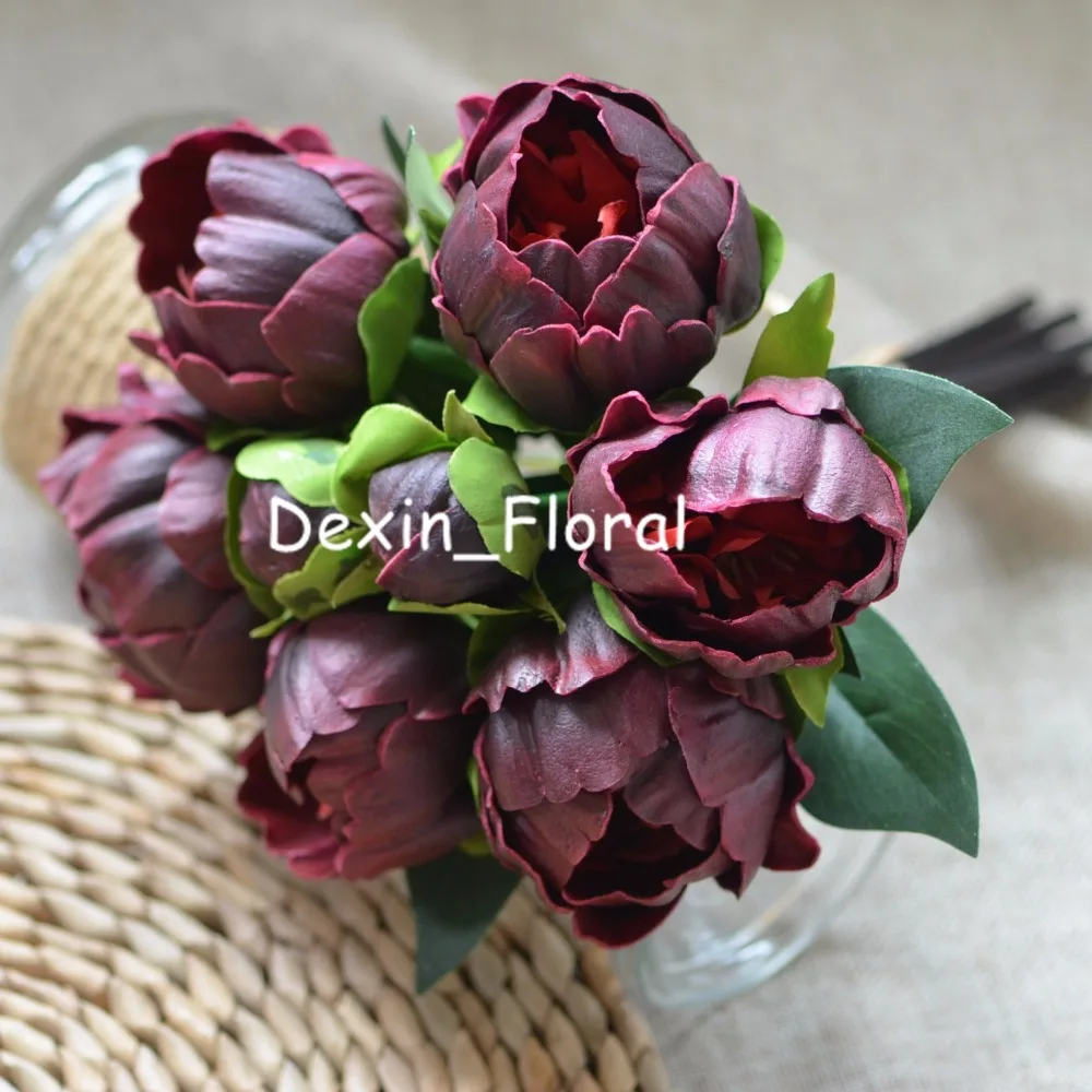 Real Touch Burgundy Peonies for DIY Wedding Bouquets, Bridesmaids Bouquets, Wedding Centerpieces, 2 Bundles