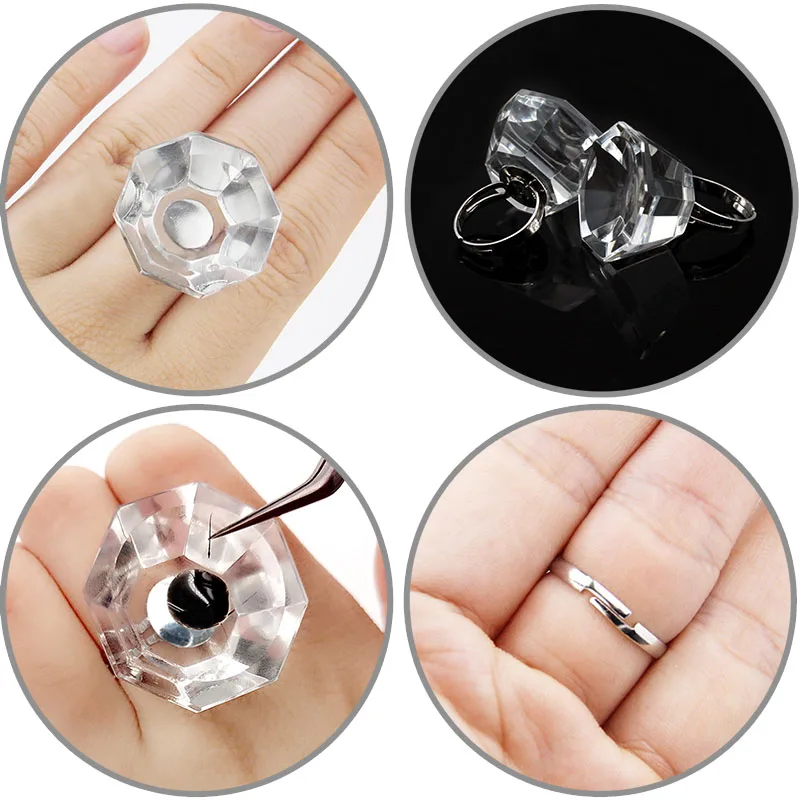 Kimcci Crystal Eyelash Extension Glue Holder Grafting Eyelashes Adhesive Glue Holder Finger Ring Tattoo Pigment Holder Palette