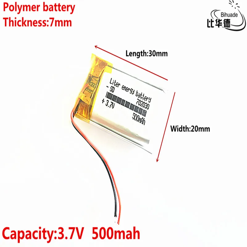 리터 에너지 배터리 좋은 qulity 3.7 v, 500 mah 702030 태블릿 pc 은행, gps, mp3, mp4에 대 한 폴리머 리튬 이온/리튬 이온 배터리