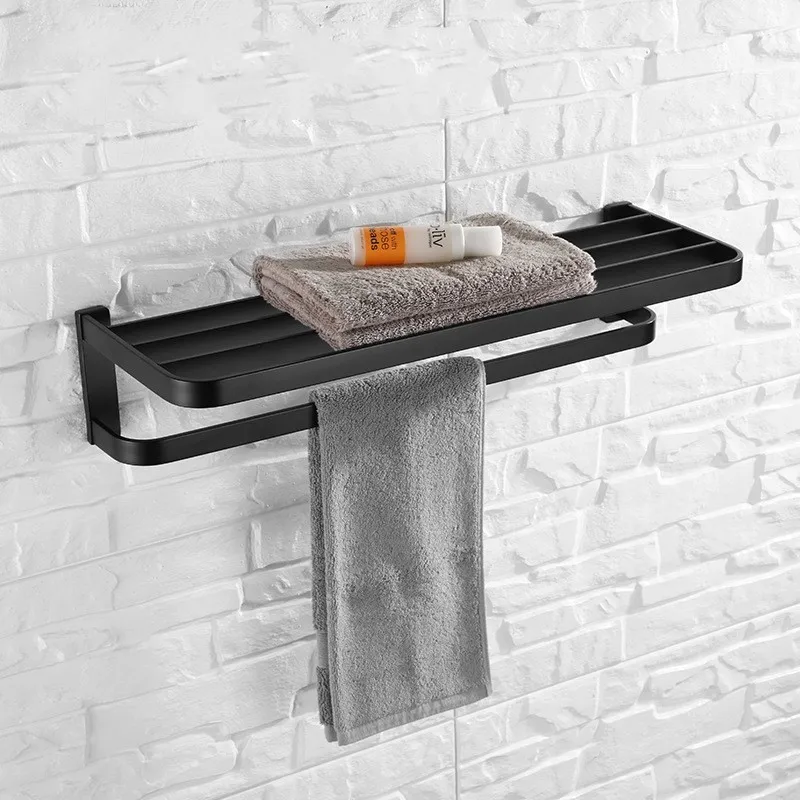 Matte Black 600mm Bath towel rack square double Towel bar fashion bathroom towel holder,High quality 304 stainless steel