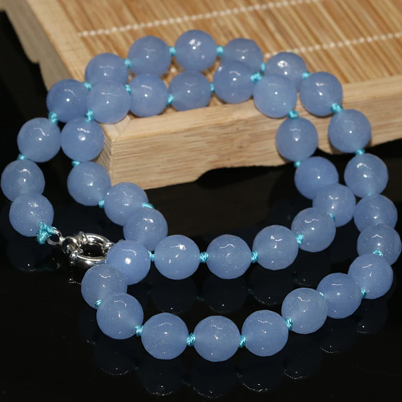 Hot blue 10mm faceted round beads stone jades beads  chalcedony whoelsale price high grade necklace for women 18inch B1014