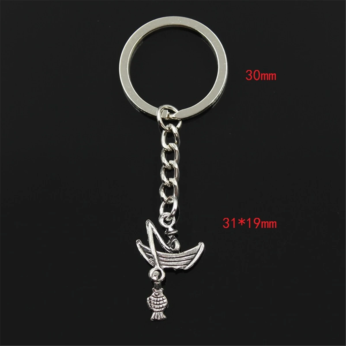 New Fashion Men 30mm Keychain DIY Metal Holder Chain Vintage Fisherman Fishing Boat 31x19mm Silver Color Pendant Gift