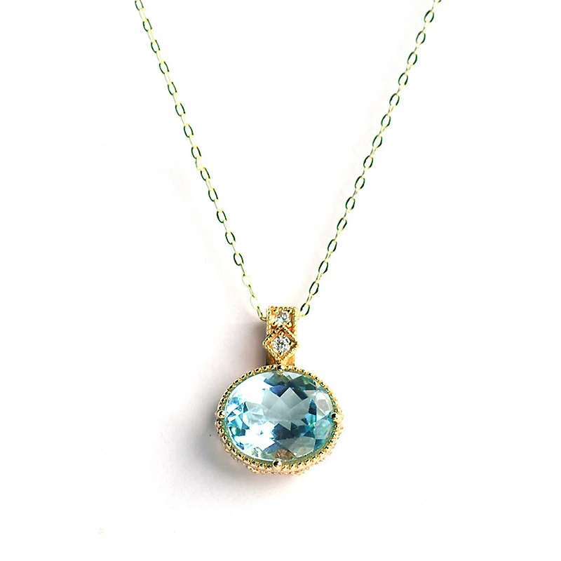 Luxury Natural Sky Blue Topaz Pendant Gold Color 925 Sterling Silver Necklace for Women Laides S925 Jewelry with Gift Box YNC079