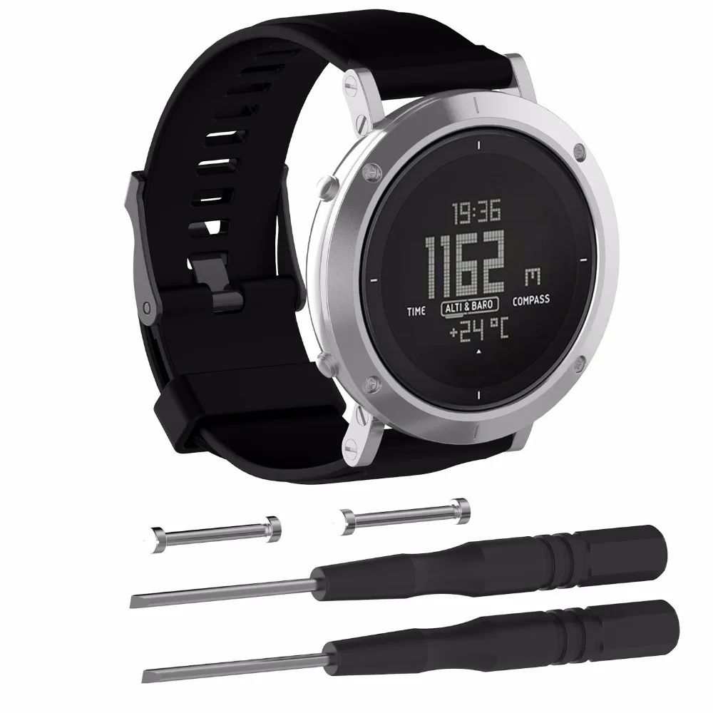 24mm Waterproof Silicone Sport Band Kit Replacement w/Install Tools for Suunto Essential Watch