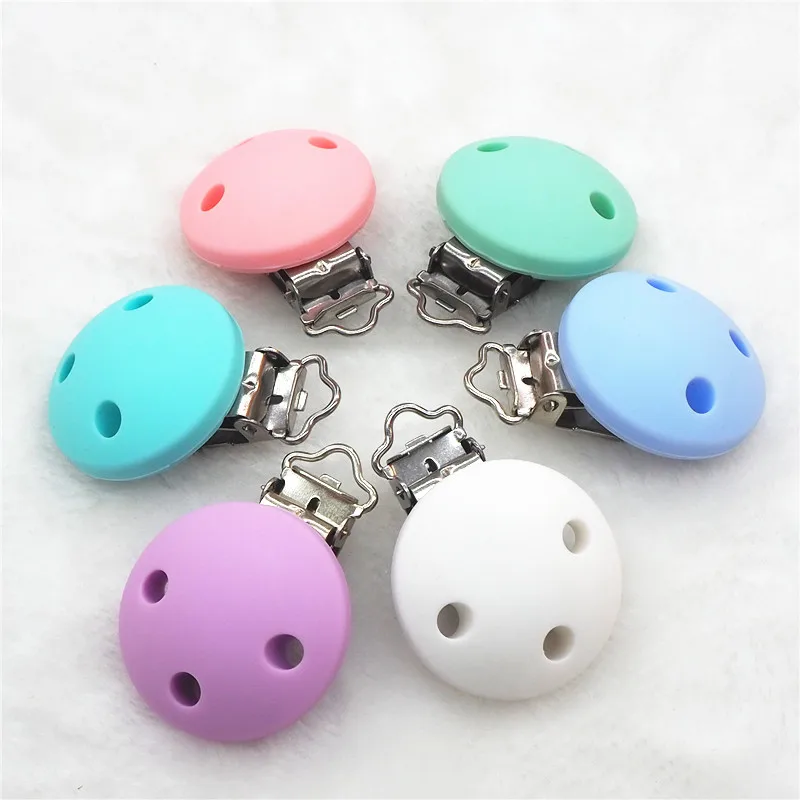 Chengkai 20PCS Silicone Round Teether Clips DIY Baby Pacifier Dummy Teething Soother Nursing Jewelry Toy Holder Chain Clips