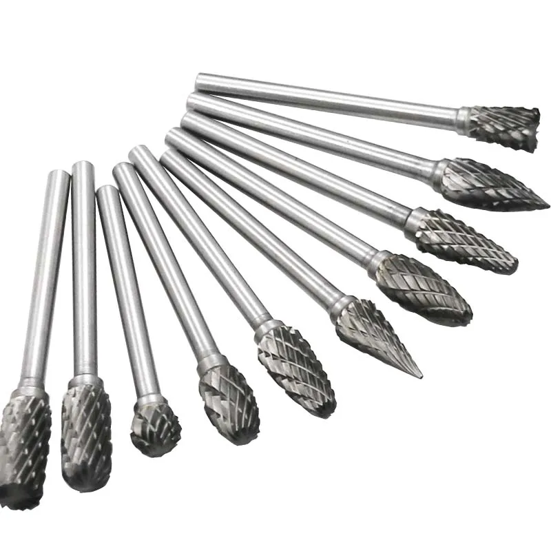 10pcs/set 3*6MM Double text  Head Tungsten Carbide Rotary Tool Point Burr Die Grinder Abrasive Tools Drill Milling Carving Bit