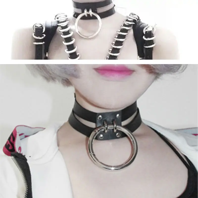 Gargantilla de cuero redonda O hecha a mano, Collar con hebilla, estilo Punk Rock, Marco recortado