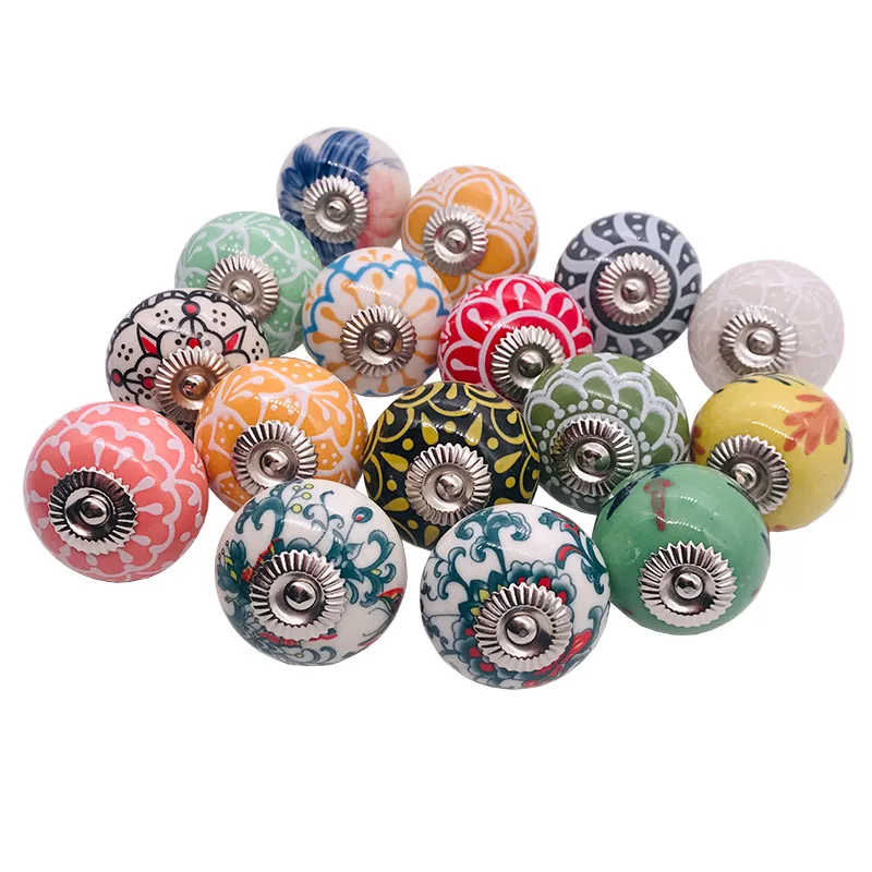 1pcs Assorted Multicolor Vintage Floral Ceramic Round Drawer Knobs Dresser Cabinet Cupboard Wardrobe Pull Handles Door Knobs