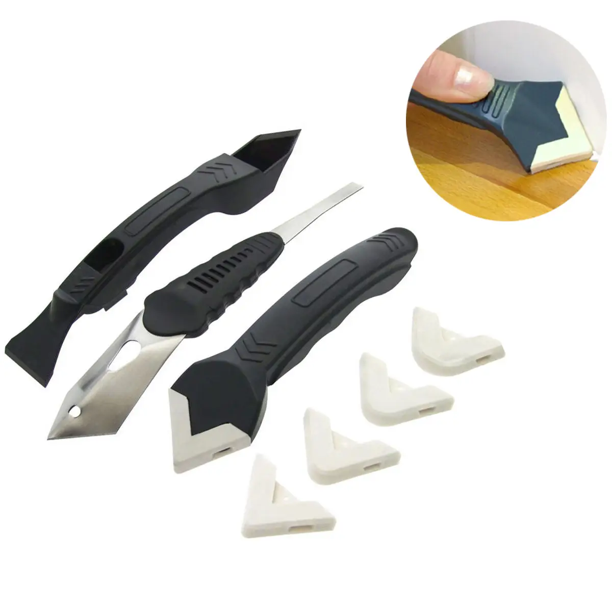 3pcs New Black Scraper Caulking Grouting Sealant Finishing Cleaning Tool Kit Set