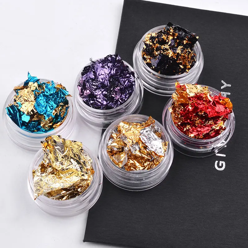 Nail Art Colorful Glitter Aluminum Foils 3D Flake Sticker UV Gel Polish Full Cover Laser DIY Nail Decoration Tools