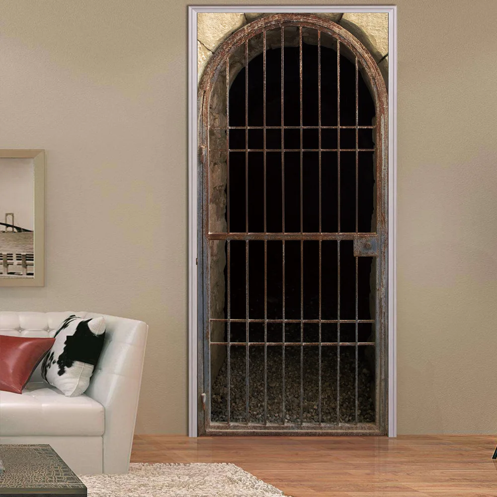 3D Prison Iron Door Sticker Bar Creative Decoration Villa Door Stickers for Bedroom Living Room Decor