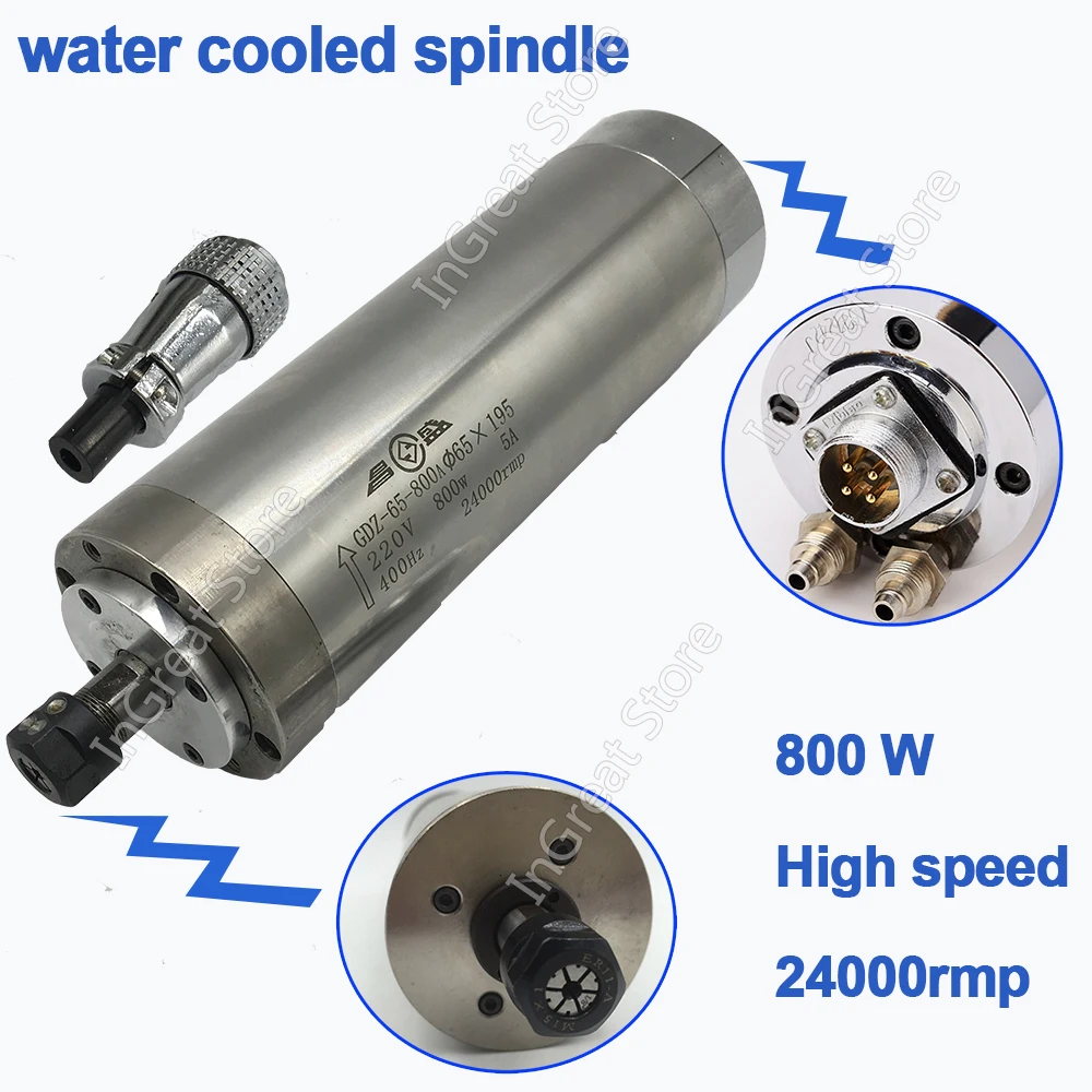 0.8KW 800W Water Cooled Spindle Motor 24000RPM 65MM ER11 4 Bearings 3PH 220V AC Engraving Carving Router Woodworking Changsheng