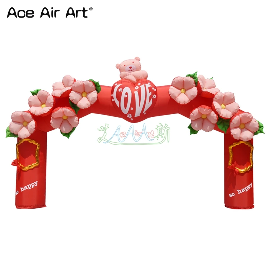 High Performence Flower Arch Inflatable Wedding Archway Wedding Arch Love Entrance with Bear and Flower for Sale