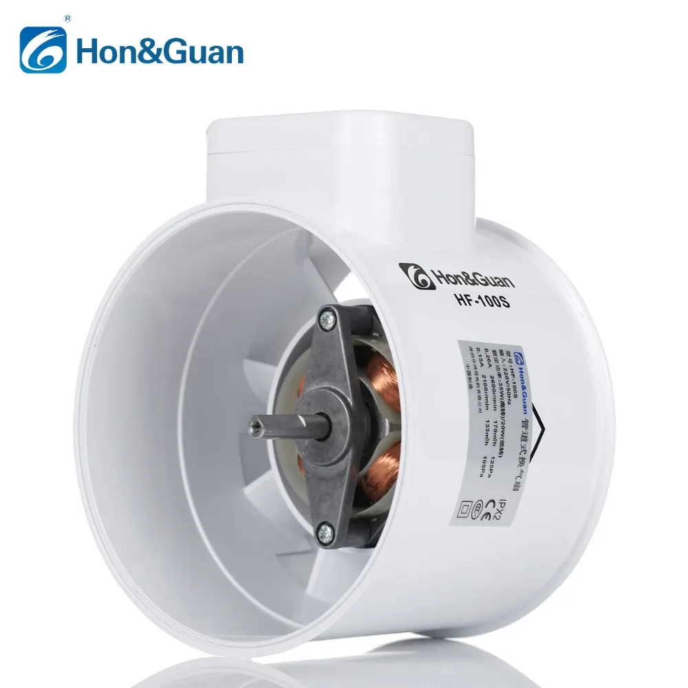 Hon&Guan 4\'\' Silent Inline Duct Fan Kitchen Hood Ventilation Outlet  Exhaust Ventilator Bathroom Air Extractor Booster HF-100S