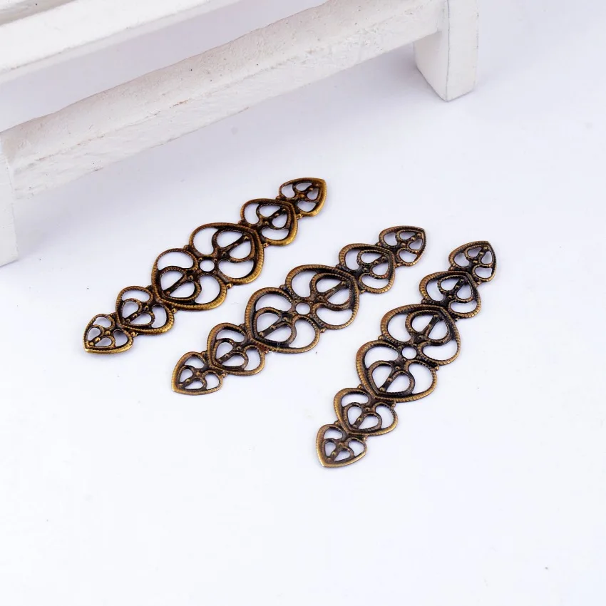 Free shipping 20Pcs Antique Bronze Filigree Love Heart Wraps Connectors Embellishments Decoration DIY Findings 5.3x1.4cm F0382