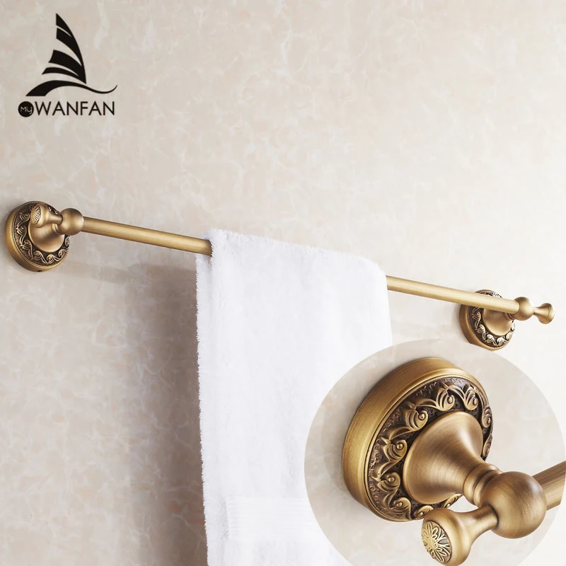 

Towel Bars 60cm Single Rail Brass Antique Towel Holder Bath Shelf Towel Hanger Wall Mounted Bathroom Accessories Towel Rack 3710