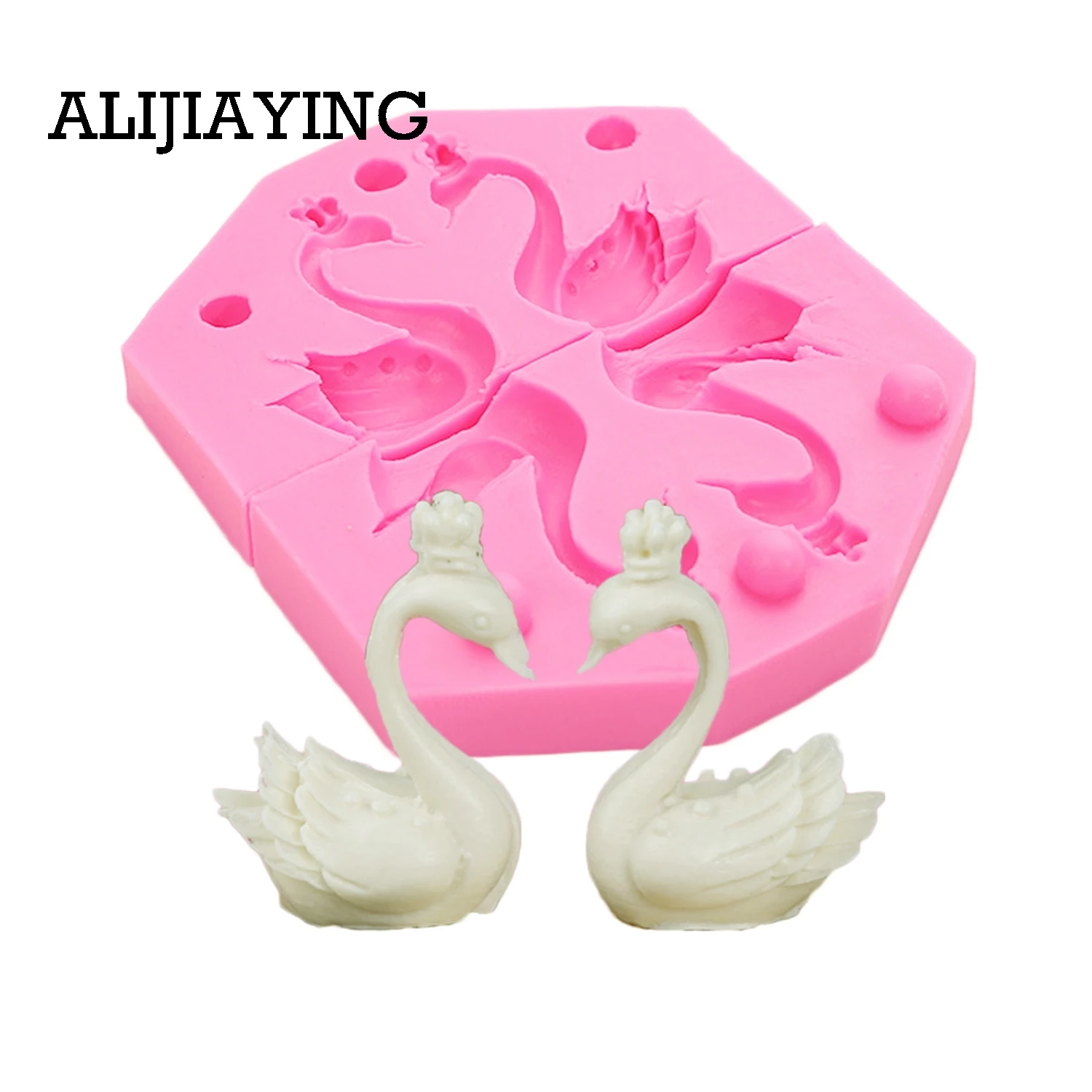 M0441 2Pcs/set 3D Beautiful Swan Shape Fondant Silicone Mold, Candle Moulds, Sugar Craft Tools, Chocolate Moulds, Bake Ware