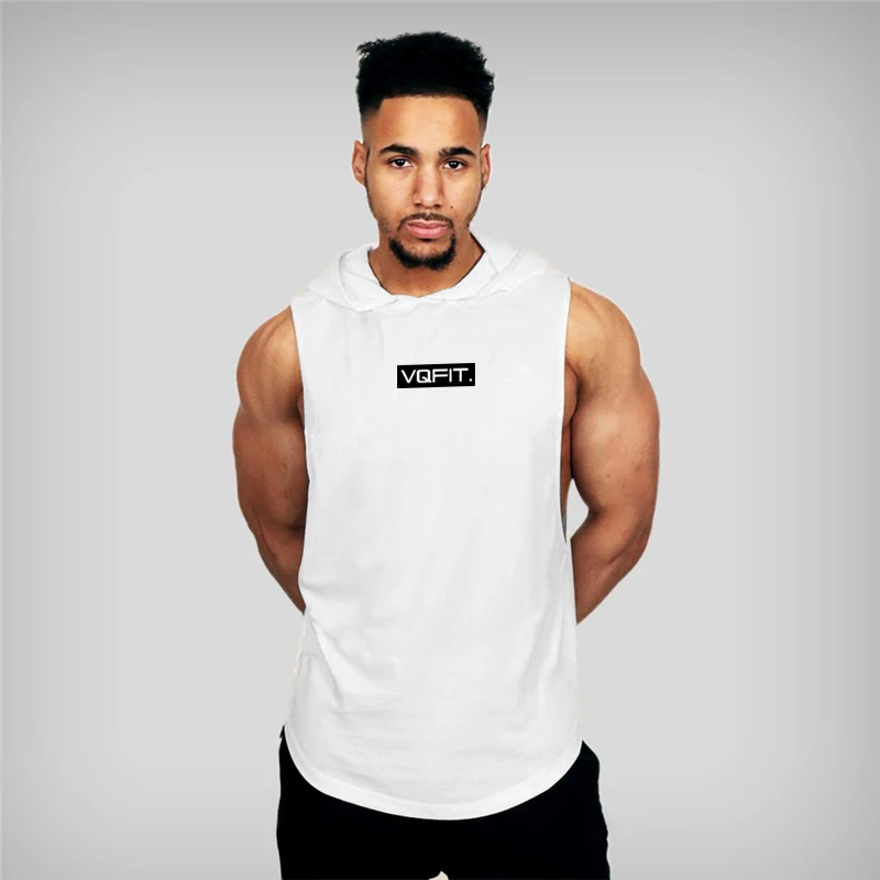 Brand Gyms Clothing Mens Bodybuilding Hooded Tank Top Cotton Sleeveless Vest Sweatshirt Fitness Workout Sportswear Tops Male