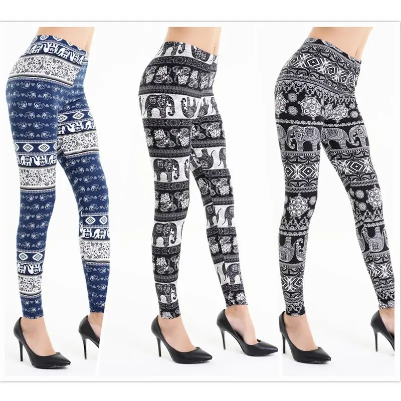 2020 New fashion elephant print leggings lady blue black patten anime legging summer casual pants women sexy floral leggins