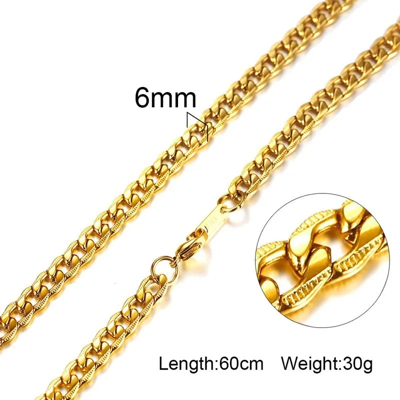 24" Chain Necklace for Men Classic Simple Stainless Steel Male Colar Jewelry Gold Color image 5