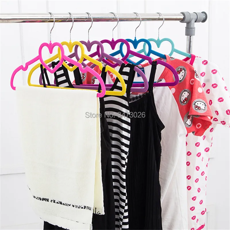 Colorful Velvet Clothes Hangers, Loving Heart Velvet Coat Hanger, Non-Slip Heart-Shaped Multifunction Hangers, 5 PCs/Lot