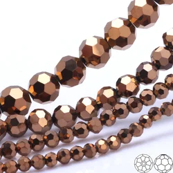 OlingArt 3/4/6/8mm Round Glass Beads Rondelle Austria 32 faceted crystal Copper color Loose bead DIY Jewelry Making