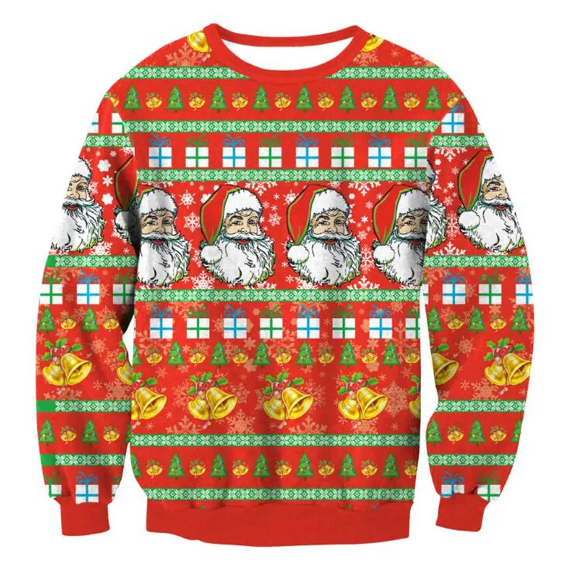 New Unisex Men Women 2024 Ugly Christmas Sweater For Holidays Santa Elf Christmas Printed Novelty Autumn Winter Blouses Clothing